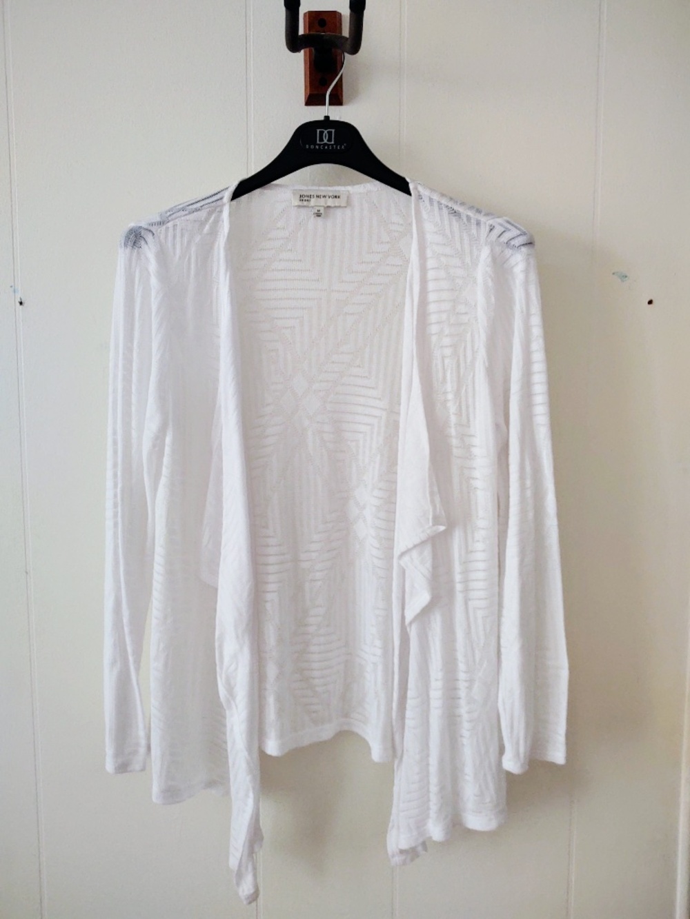 EUC Medium Jones Sport White Sheer Waterfall Open Front Long Sleeved Cardigan